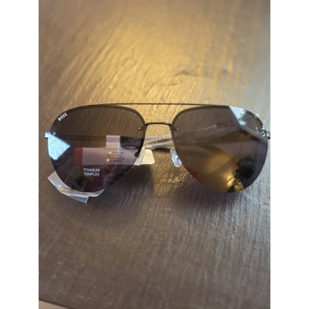 Hugo Boss Aviator Sunglasses Titanium Temples 1537/F/SK Dark Ruth Black NEW $286